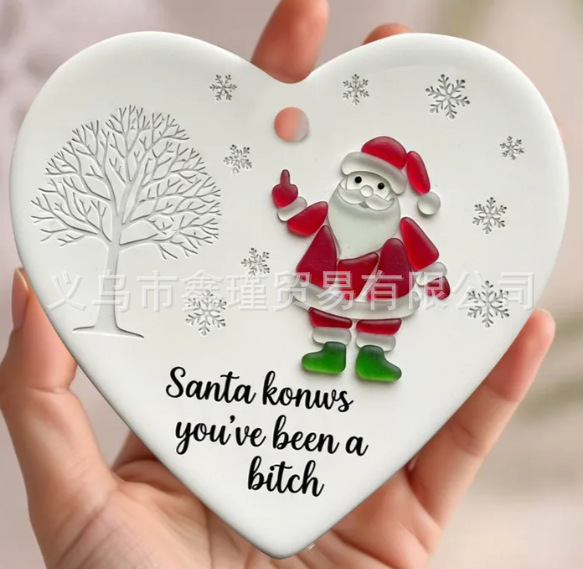 Nuevos productos transfronterizos de fondo blanco plano amistad de Navidad acrílico decoración de automóviles colgante amor Santa colgante