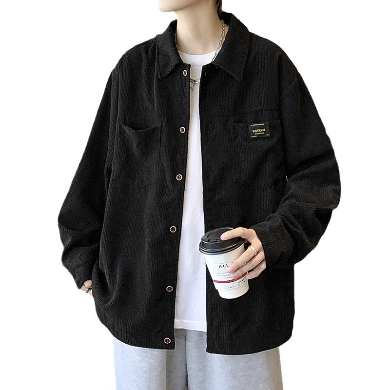 Chaqueta de camisa de pana para hombres, primavera y otoño, nueva marca de moda, estilo de Hong Kong, camisa de manga larga suelta y guapa, ropa para niños