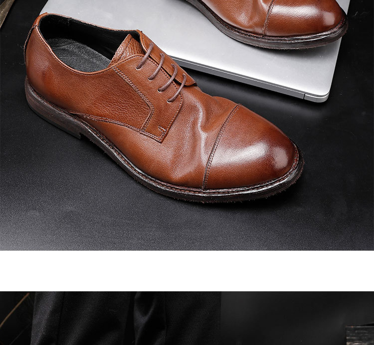Leather outsole washed retro formal spring and autumn men low top lace-up classic shoes pointy Derby leather Shoes men shoe fashion_voghion.com
