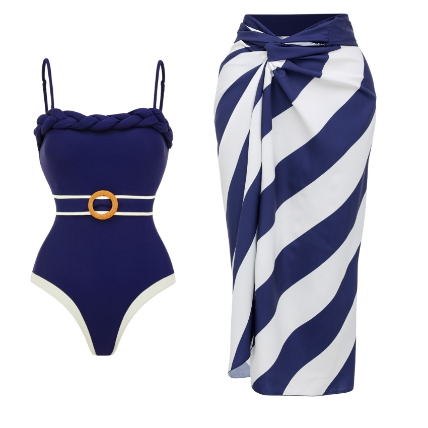 Women's Clothing Fashion Sexy Slim Fit One Piece Swimsuit For Women With Nylon Belt Two Piece Swimsuit Set_ecoleips.com