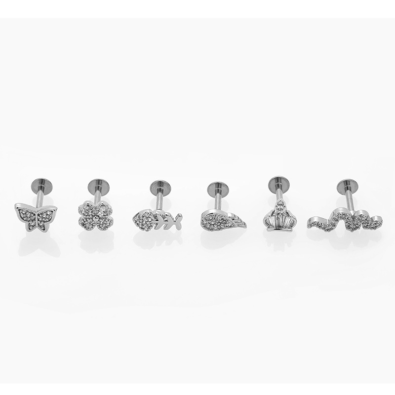 304 Stainless Steel Material 1 Piece Lip Rings Cute Crown Snake Butterfly 304 Stainless Steel Lip Rings