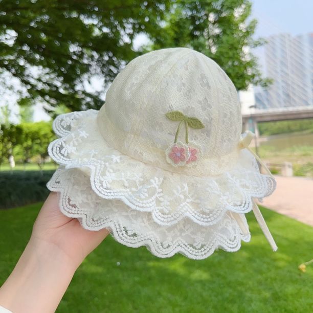 ベビー帽子ベビー調整レースプリンセスかわいい夏薄い漁師帽子サンシェード漁師盆地帽子日焼け止め|undefined