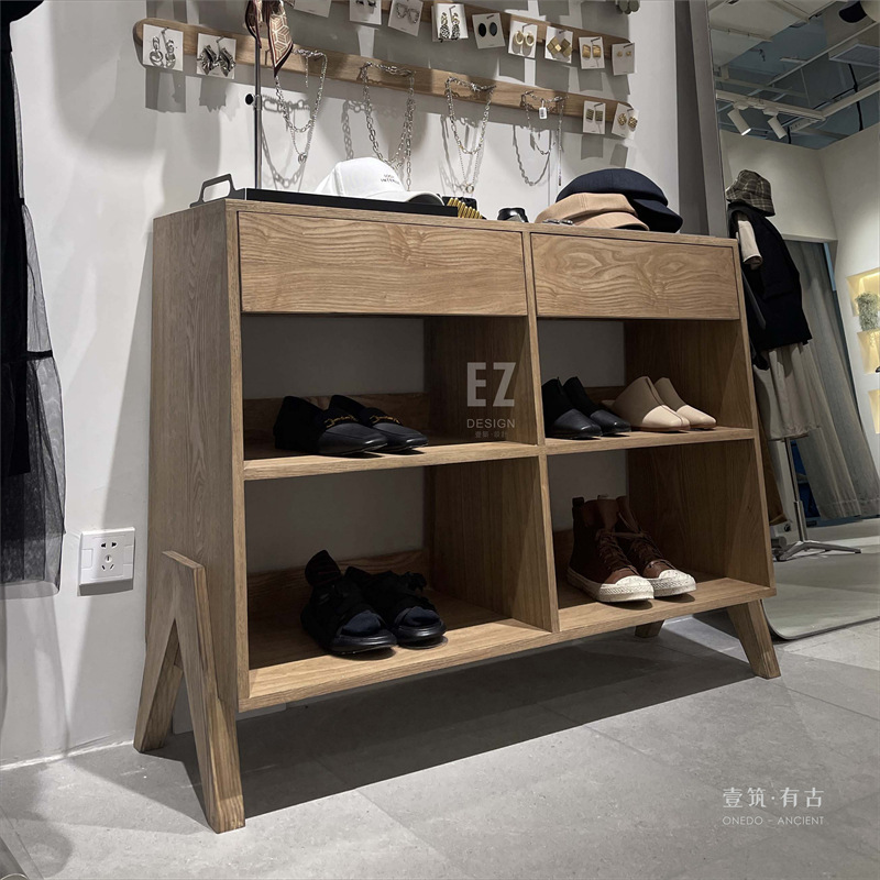 木质层架靠墙展示柜鞋货架复古陈列柜精品置物架六斗柜带储物