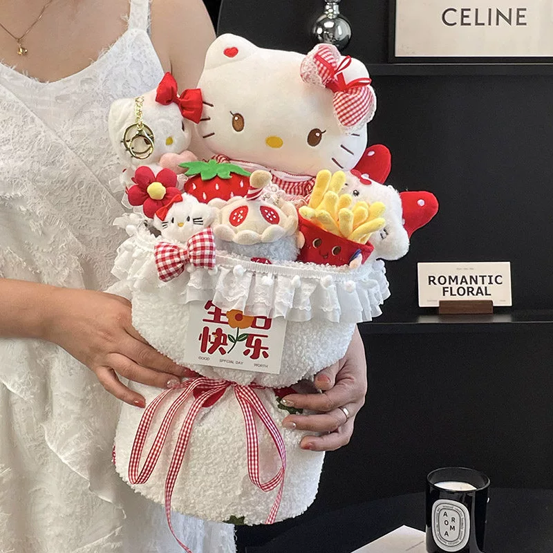 Плюшевый букет Hello Kitty, 30×22×35 см, с LED‑подсветкой, подарочным пакетом и открыткой