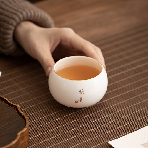 羊脂玉白瓷茶杯个人专用主人杯高档商务礼品陶瓷家用单杯品茗杯