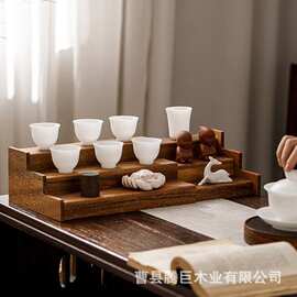 新款木质茶具精油置物架实木可伸缩调味料收纳架茶室阶梯式杯架