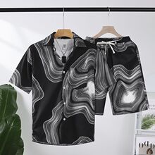 东南亚花衬衣三亚夏威夷短裤夏季衬衫沙滩短袖套装情侣旅游度假装