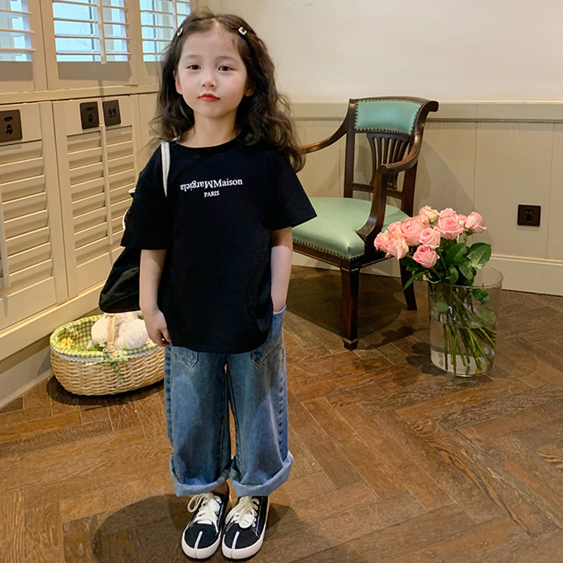 綿の女の子の半袖のtシャツのカジュアルな丸首の底のシャツの夏の韓国版のかわいい子供服の中で大きい子供の上着の卸売り|undefined
