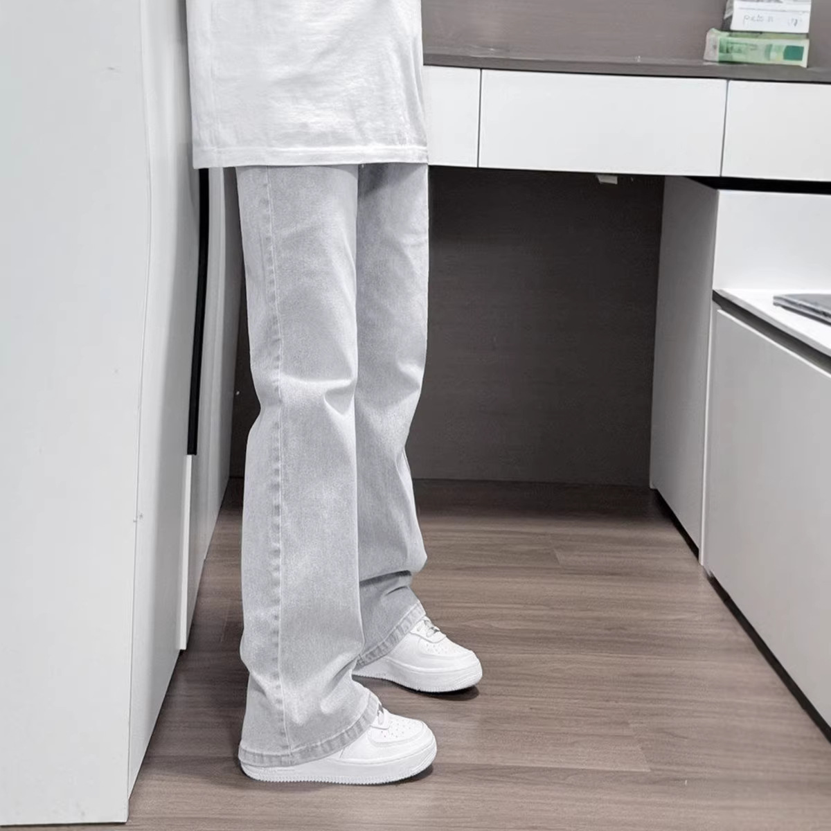 Men's High Street Washed Flared Jeans Style Slim Fit Straight Leg Flared Pants Versatile Spring Autumn_mkmklike.com