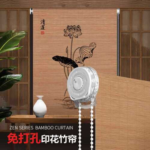 Bamboo curtain roller curtain roll-pull new Chinese tea room Zen carbonized door curtain sunshade partition decorative curtain