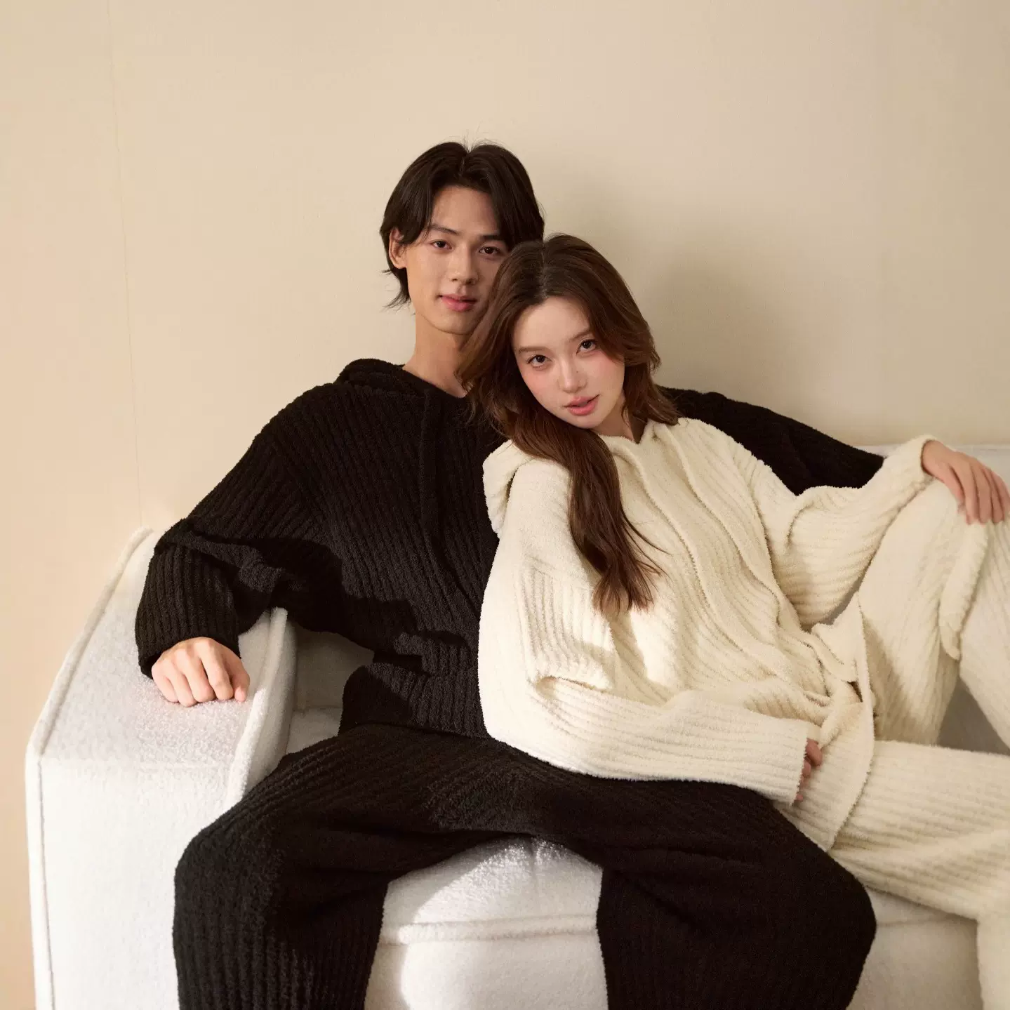 2025新款软乎乎半边绒睡衣女秋冬加厚保暖连帽套装