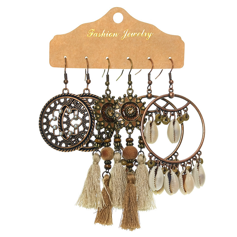 1 Set Bohemian Tassel Flower Plating Alloy Drop Earrings display picture 3