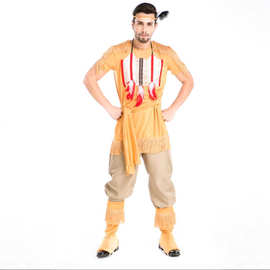 新款万圣节服 男印第安人服 猎人装 情侣土著希腊人cosplay服代发