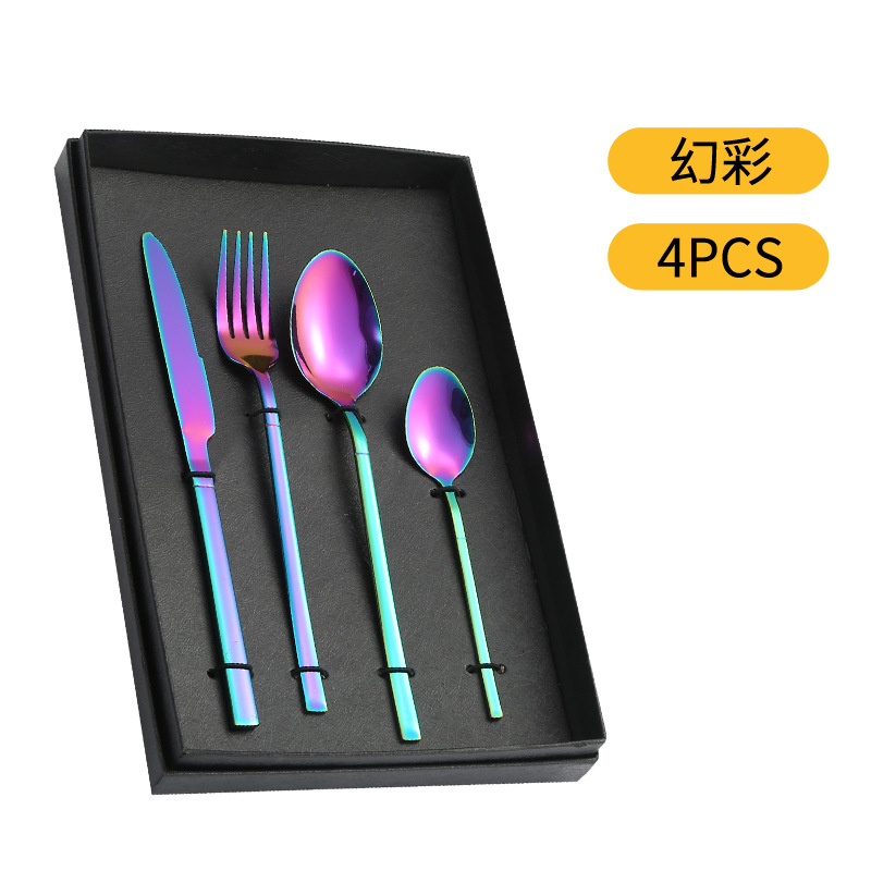 Amazon suministro de vajilla de acero inoxidable 4/5 piezas traje Caballero cuatro piezas principales transfronterizas caja de regalo cuchillo, tenedor y cuchara traje