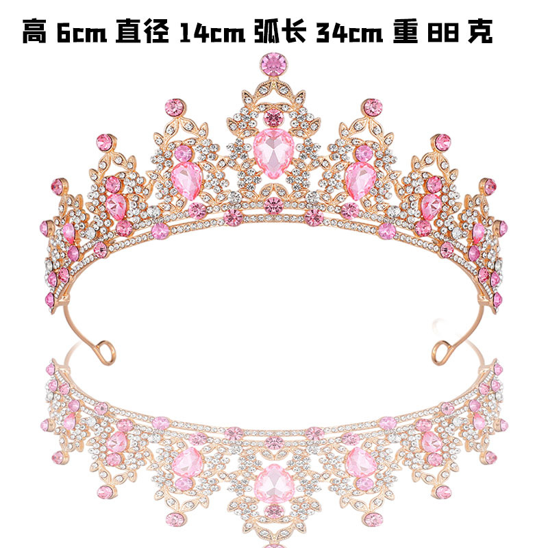 Juegos de joyería de baile de cena transfronterizos de Europa y América, collares, pendientes, corona de boda, vestido de boda de tres piezas, diamante rosa, rey