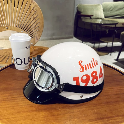 Summer 3C Helmet Sunscreen for – Motosiklet kaskı (dəbilqə) - 3c-red-1984-helmet-brim-transparent-goggles-one-size-fits-all-55-62-head-circumference-adjustable