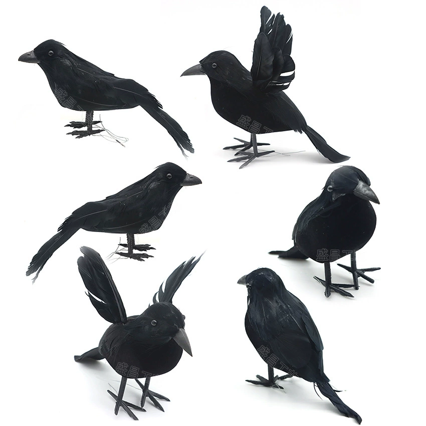 Halloween Black Feather Crow forced Halloween Decoration Feather Birds 3PCS Garden Interior shooting props