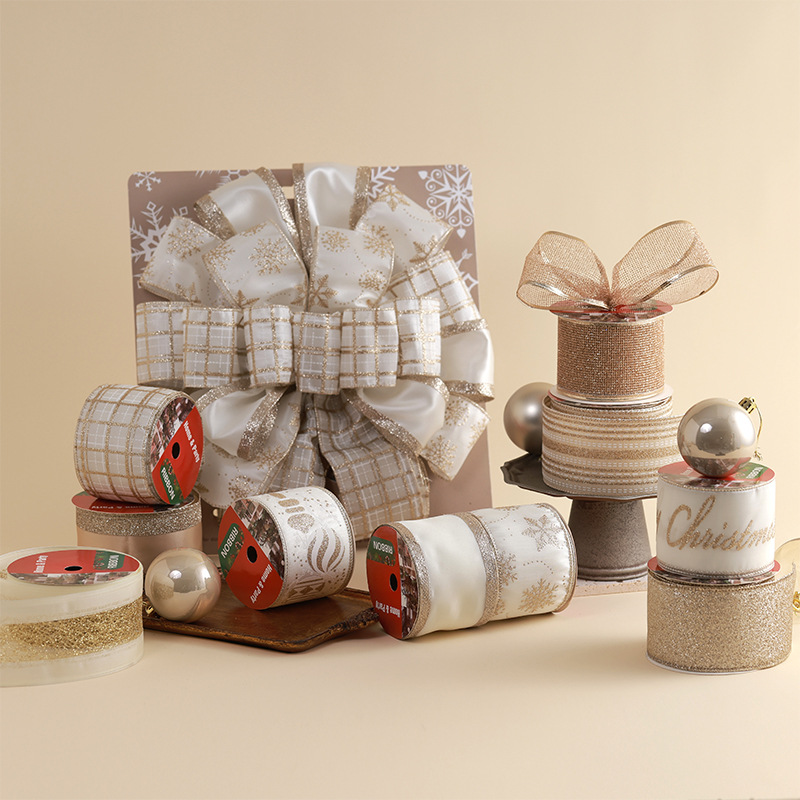 Nuevo producto transfronterizo de alta gama champán correas de Navidad decoración de Navidad cinta de arco de bricolaje embalaje de regalo de Navidad