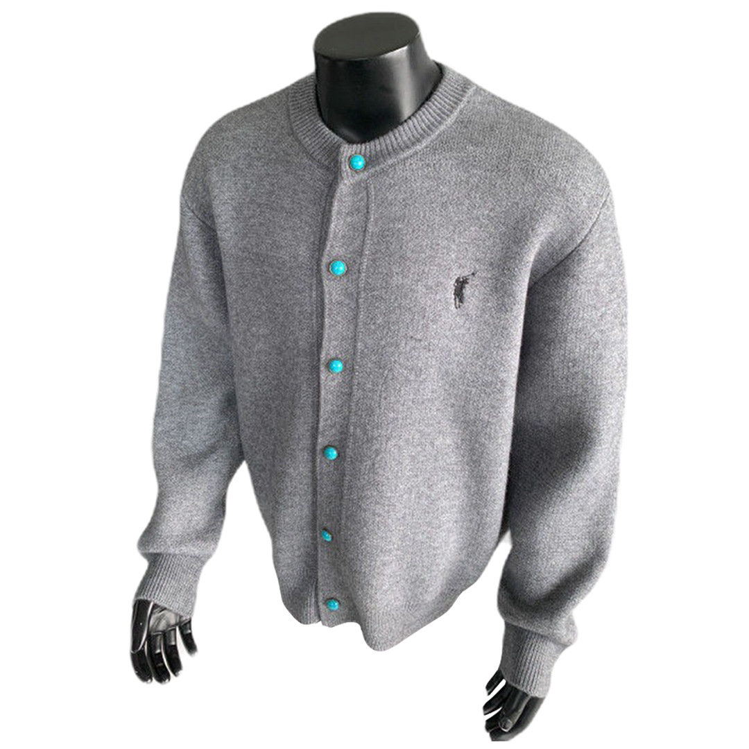 Explosiones transfronterizas de tamaño europeo bordado cardigan jersey suéter hombre chaqueta vieja fábrica de viento de dinero turquesa mayorista