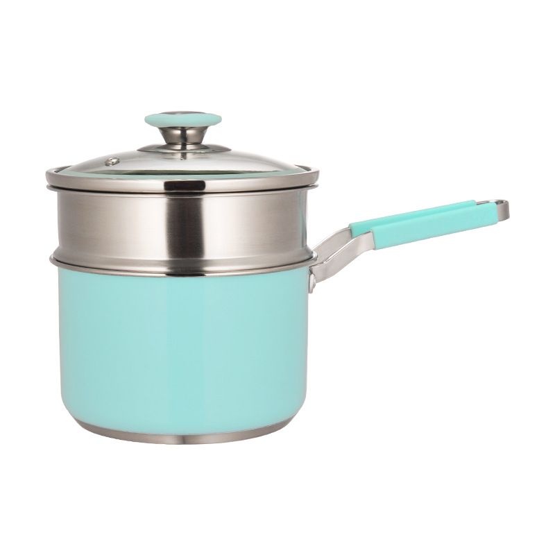 Olla de leche de acero inoxidable 304 Cocina de Inducción horno de microondas cocina universal olla integrada hogar dormitorio olla de fideos instantáneos conjunto de tres piezas