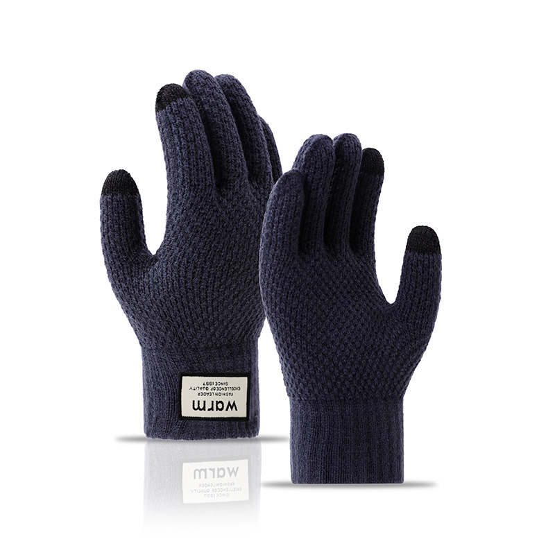 Gloves winter warm student Korean version of simple men's and women's fleece thickened cycling five fingers can touch screen cold cotton gloves_maomaolike.com