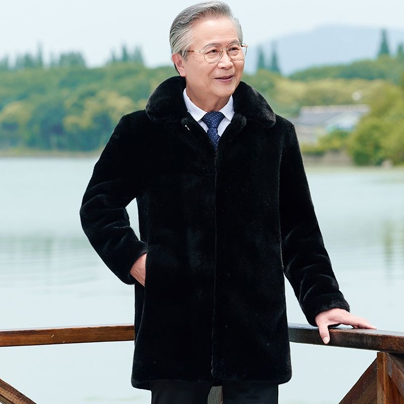 Mink Coat Thickened Fur Men Mink Fur Coat Mid-length Daddy Jacket
