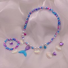 Factory Children's Pearl Shell Necklace Bracelet Earrings Rings Colorful Jewelry Set Mermaid Princess Element