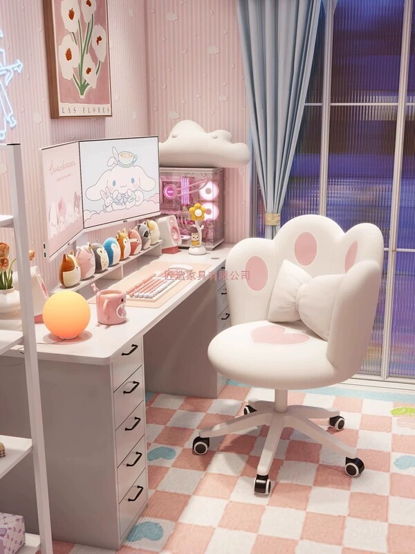 Cute Computer Chair for Girls, Comfortable Adjustable Swivel Chair for Bedroom Dormitory, Trendy Backrest Vanity Makeup Chair