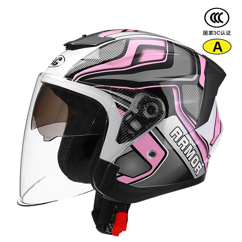 Universal New National Standard Certified Helmet, Electric Motorcycle, Winter Warm (Auto Parts and Accessories) - 3ca-class-inner-and-outer-double-mirror-pink-white