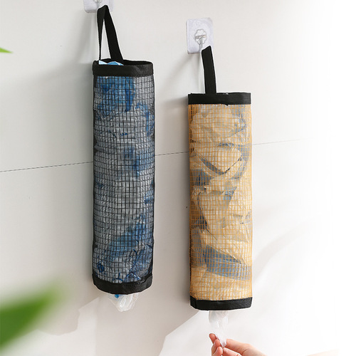 Trash bag storage, kitchen wall-mounted plastic bag storage bag, pull-out style household shopping bag net storage box