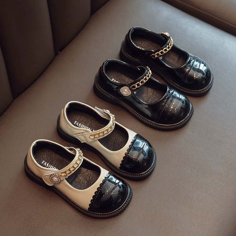 Обувь для девочек, детские маленькие кожаные туфли принцессы, новинка 2024, осенние детские шапочки с открытым носком для девочек, туфли Мэри Джейн