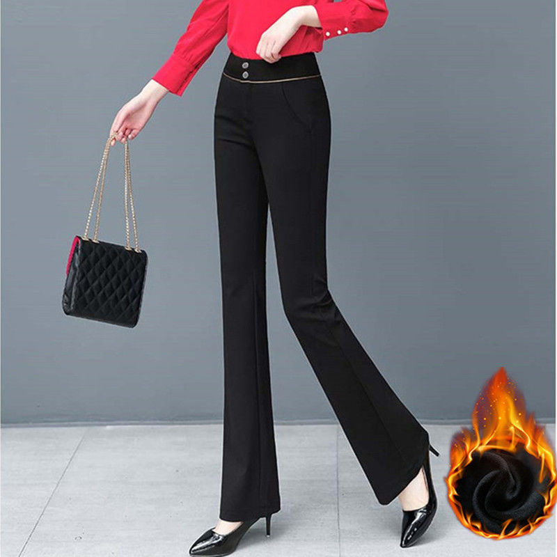 Winter Fleece-Lined New High-Waisted Flared Pants for Women, Korean Style Slimming Wide-Leg Casual Suit Micro-Flared Trousers