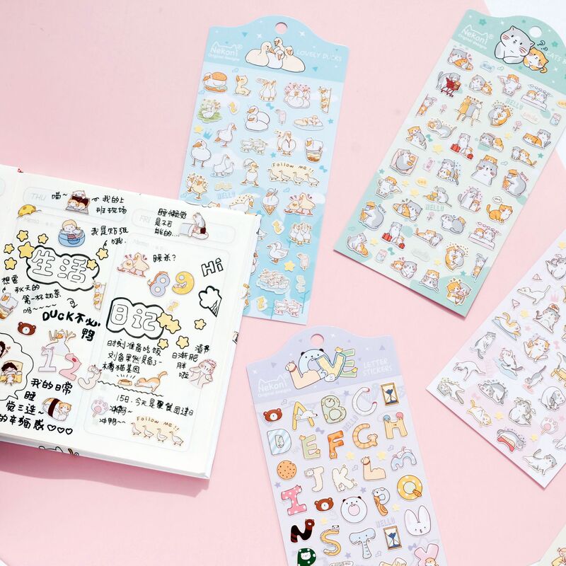 Cross-border rainbow hall KEKONI alphanumeric cute cat small animal decoration stickers hand account stickers