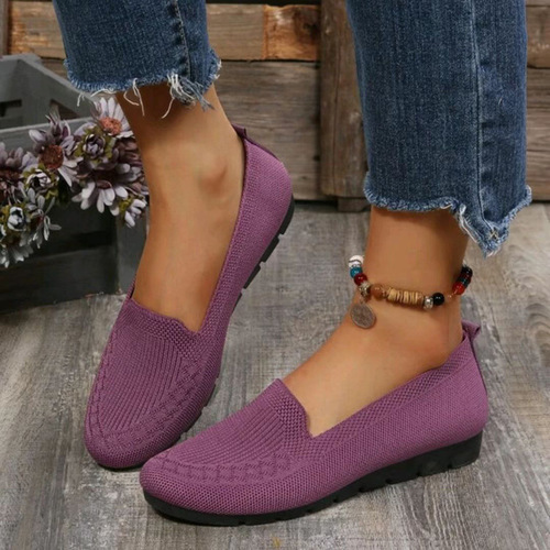 Women's Large 42 Flat Knit Breathable Comfort Casual Fisherman Shoes for Middle-Aged and Elderly Mothers