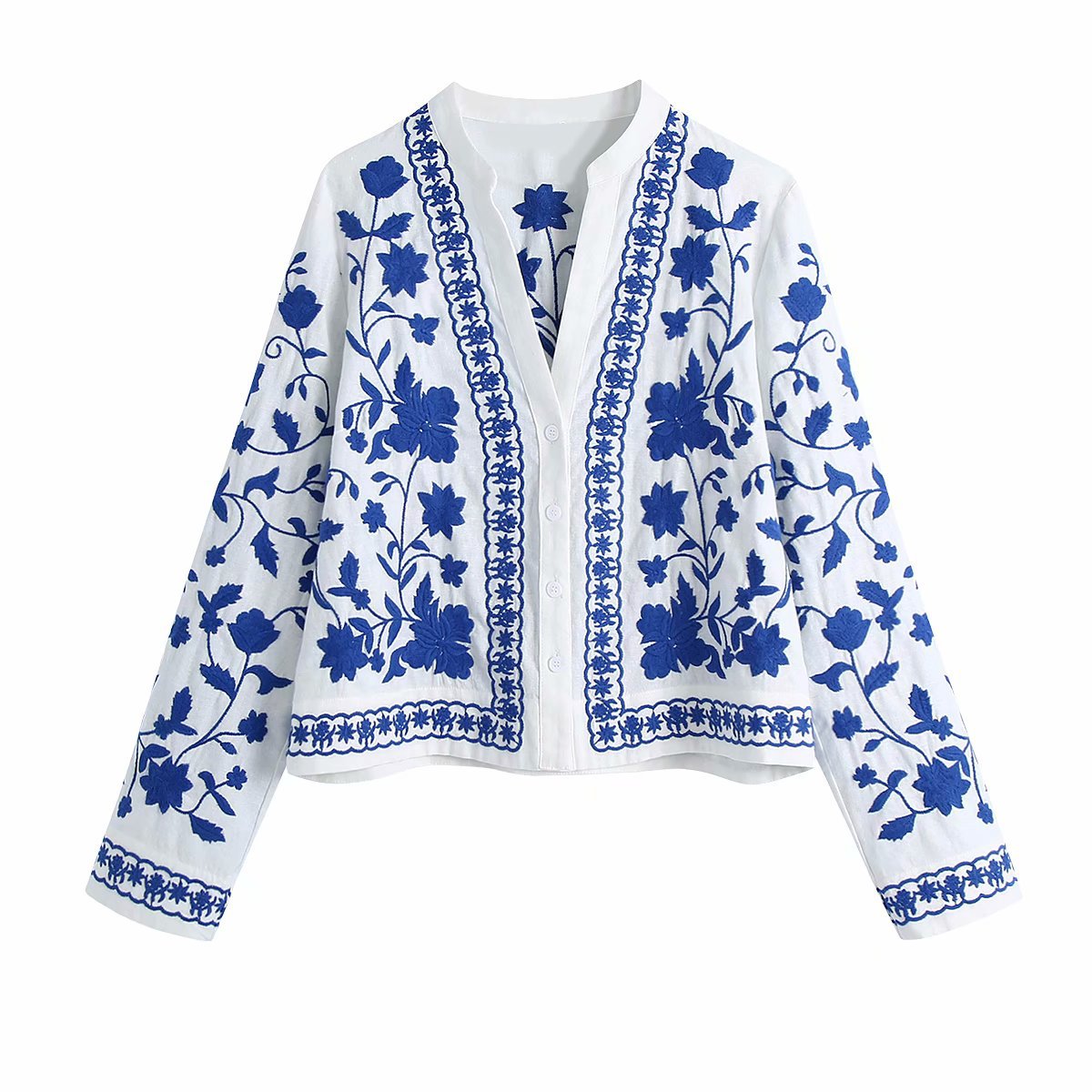 spring blue and white flower embroidery jacket NSAM44624