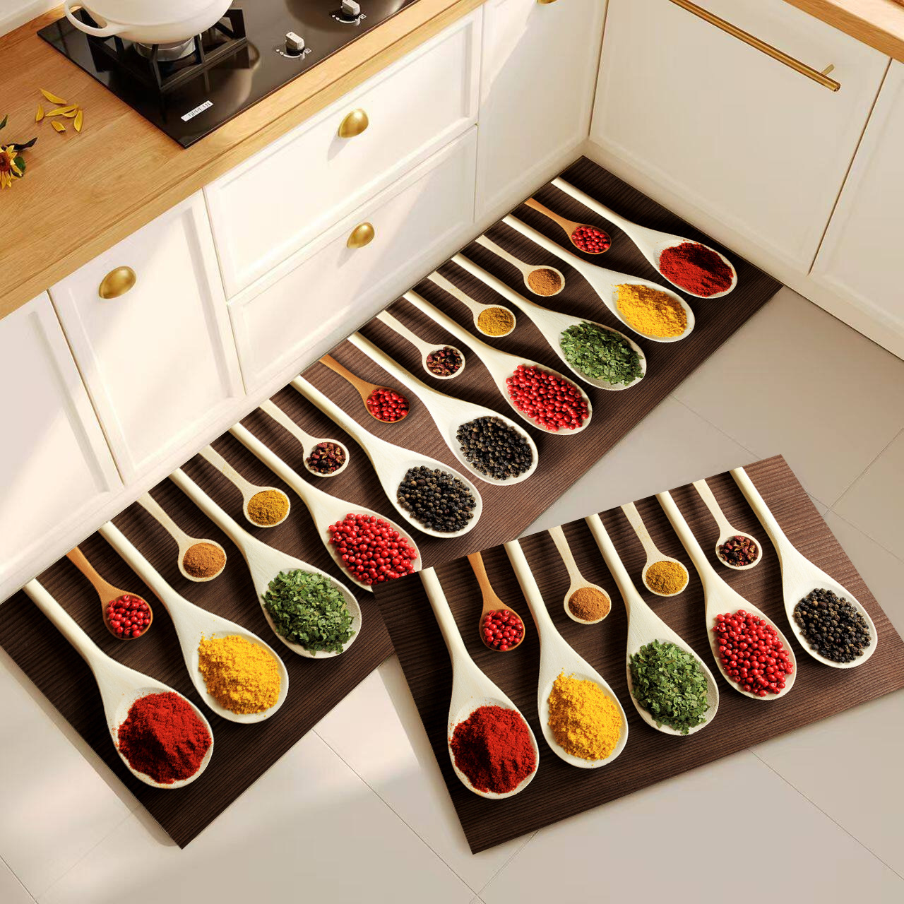 Botella de condimentos transfronterizos alfombra de suelo de cocina absorción de agua absorción de aceite alfombra especial antideslizante resistente a la suciedad fácil de cuidar ingredientes alfombra larga image 12
