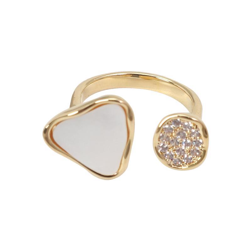 Zircon Triangle Mother-of-Pearl Open French Style Exquisite Fashion Versatile Index Finger Ring Light Luxury High-End_voghion.com