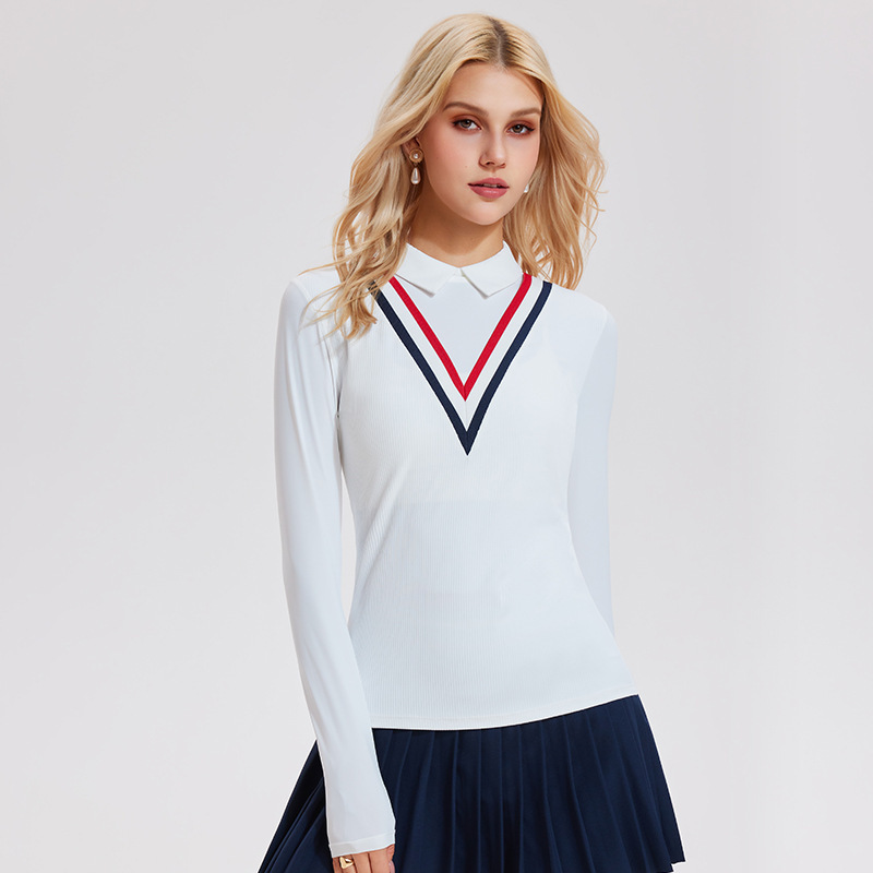 Trajes deportivos de tenis con solapa, mangas largas, falda corta, ejercicio, yoga, golf, tenis de dos piezas.