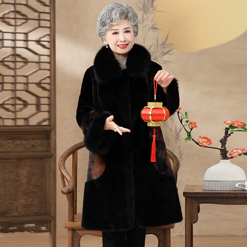 Мама осенне-зимнее новое пальто из искусственной меховой одежды для пожилых женщин бабушкиных наряжаются средне-длинное темпераментное пальто из меха