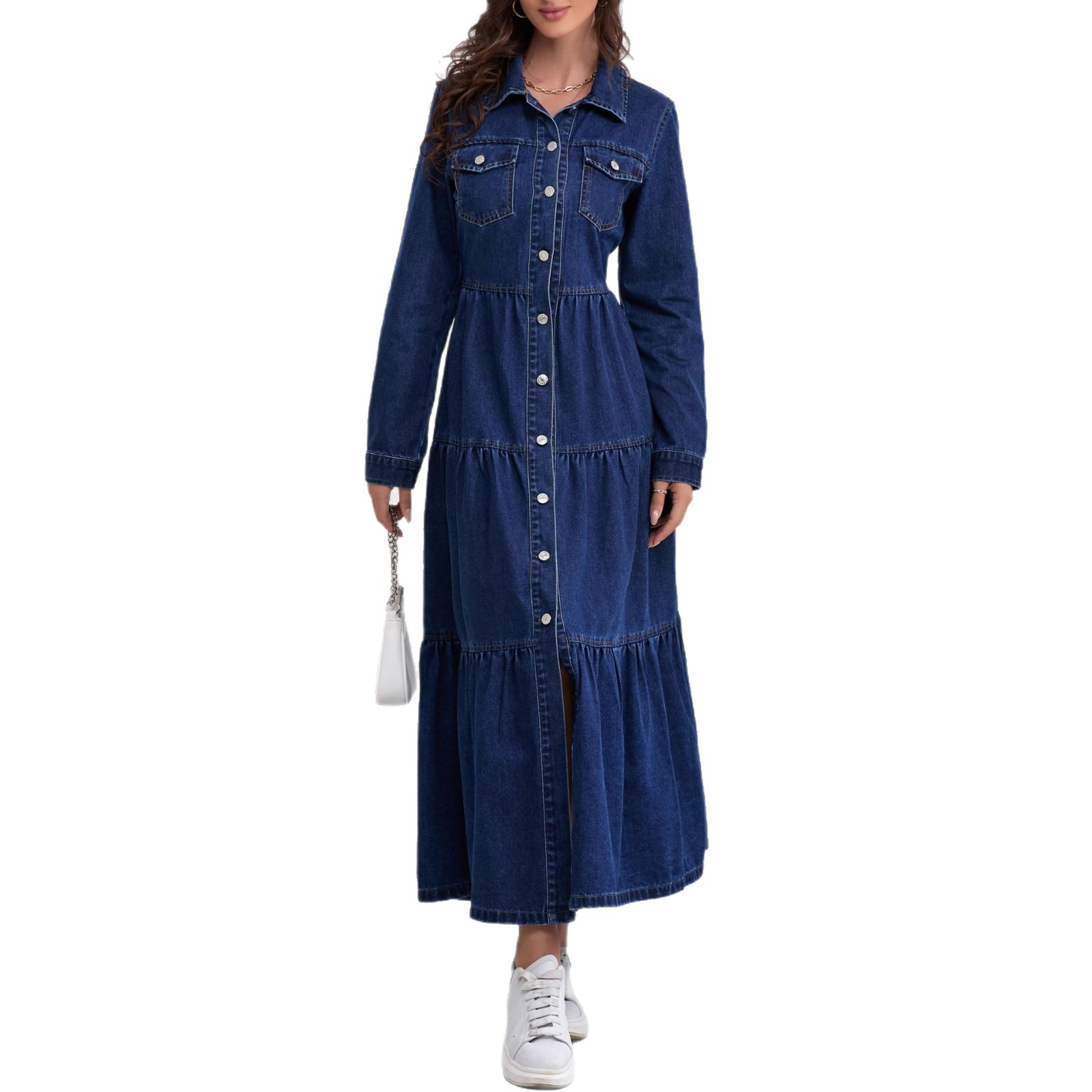 Solid blue elegant long-sleeve
