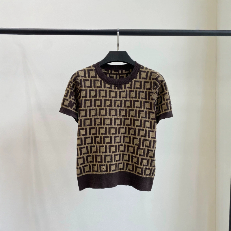 Shenzhen Nanyou goods ~ High-quality F brand 2026 summer new style, all-over monogram print, round-neck knitted short-sleeve shirt Shenzhen Nanyou goods ~ High-quality F brand 2026 summer new style, all-over monogram print, round-neck knitted short-sleeve shirt