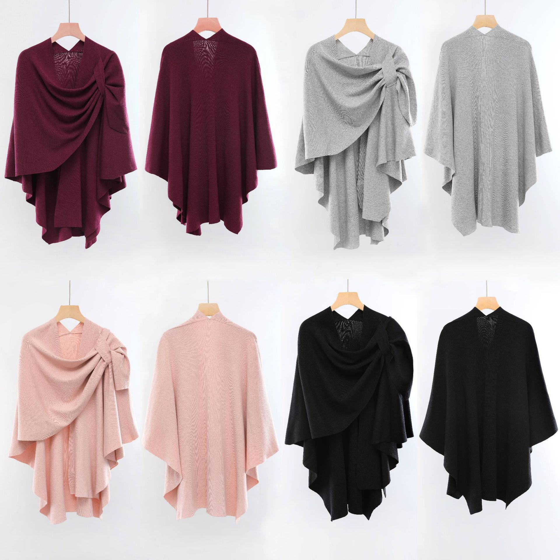 斜插口毛绒球针织披肩 女秋冬时尚百搭欧美跨境保暖披风斗篷批发