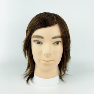 Head Mold Men's Full Real Hair Haircut Practice Model Dummy Head Mold Hair Cutting Head Mold Dyed Hair Cutting and Blowing Roll Shape