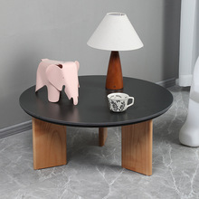 北欧日式实木茶几 现代简约客厅家用复古圆形小户型松露岩板圆几