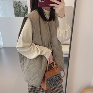 Winter 2025 New V-neck Warm Outer Wear Coat Mid-length Vest Vest Jacket Women Cotton Vest Women