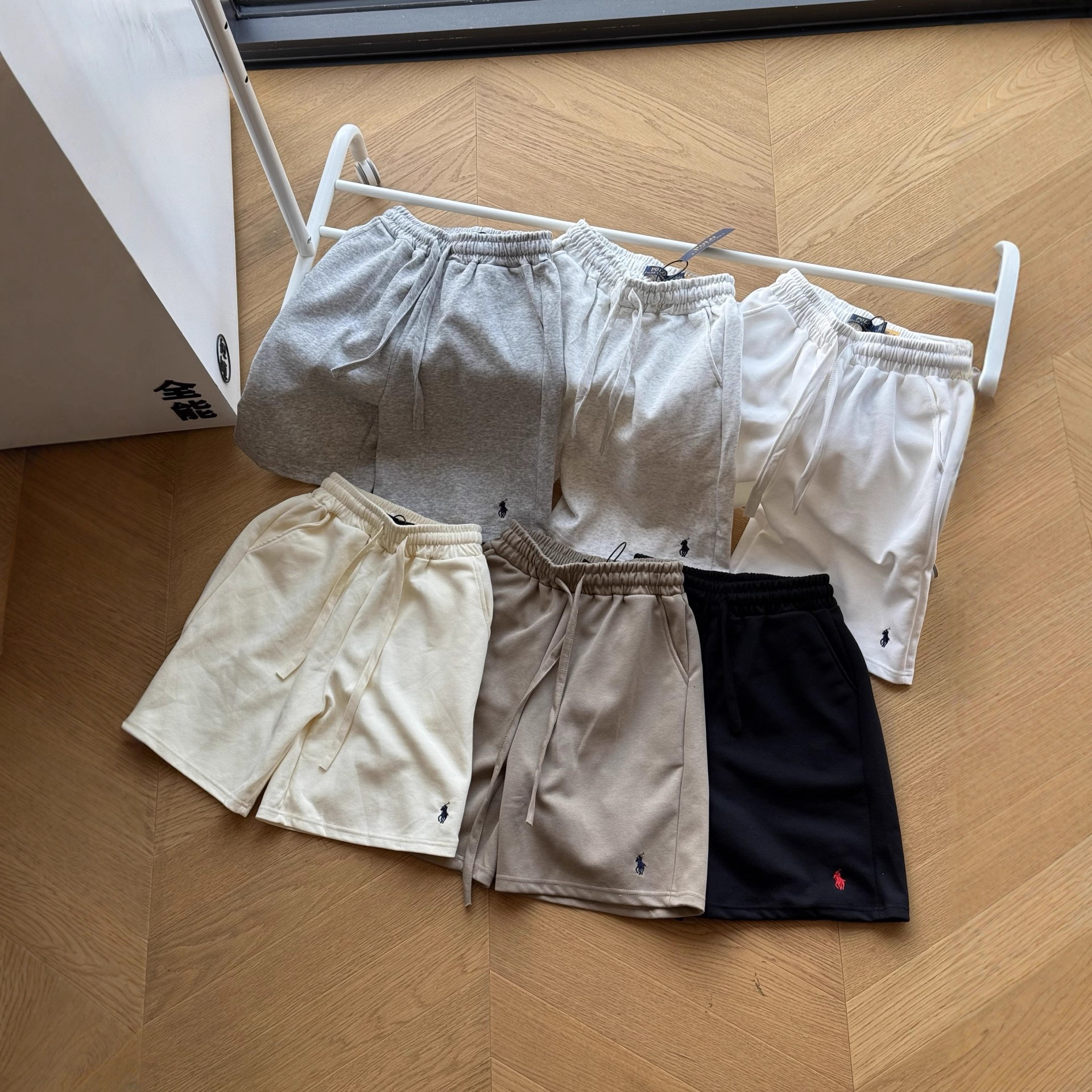 Cross-Border Export Raff Rl Cotton Shorts Casual Five-Point Beach Shorts Unisex Casual Retro Pony Embroidery