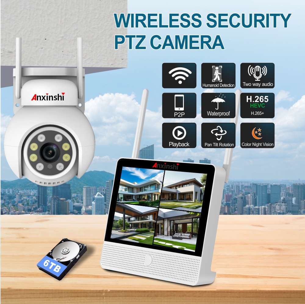 2 milyon piksel 4 yönlü kablosuz WIFI PTZ, ekran seti ile iki yönlü sesli güvenlik kamera kiti