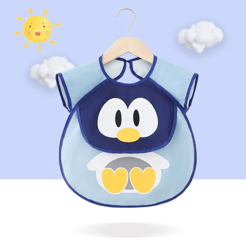 Baby eating bibs, children's smocks, waterproof, anti-dirty outer wear, short-sleeved, reverse-wearing, boys and girls, aprons and rice pockets