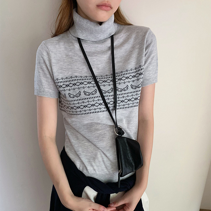 【Special Offer, No Returns or Exchanges】Sunai 25 Autumn High-Neck Jacquard Knit Sweater for Women, Korean Style, Versatile Top