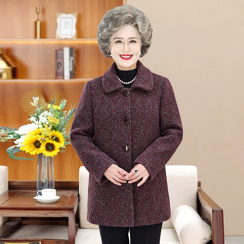 Бабушка осенняя и зимняя шерстяная куртка 60 лет пожилой мужчина шерстяное пальто благородная мама среднего и длинного толстого пальто женщина